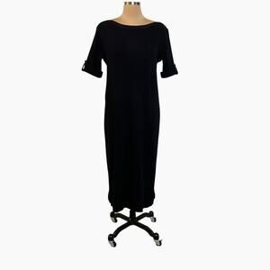Lauren Ralph Lauren Dress Size Large Midi Ribbed Knit Sheath Tab Sleeve Vintage